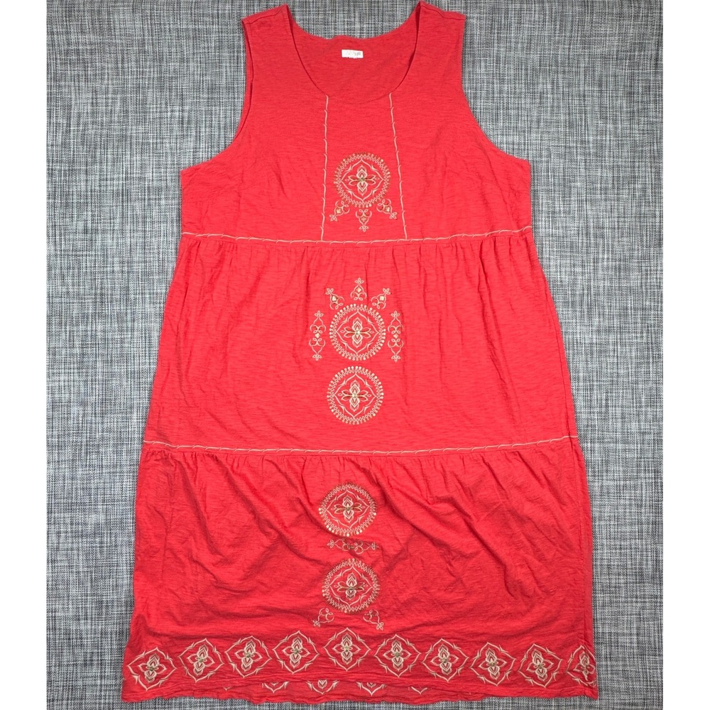 J Jill Womens Approx 2X Red Embroidered Sequin Tiered Sleeveless Maxi Dress Boho